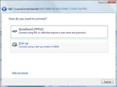 Dial-up selection screenshot